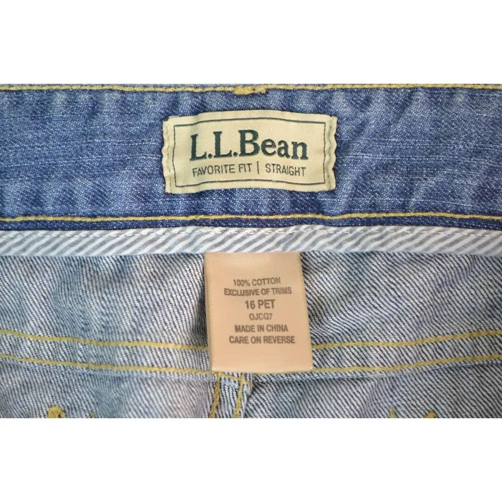 LL Bean Women's 16 Petite Medium Wash Relaxed Straight Leg Jeans